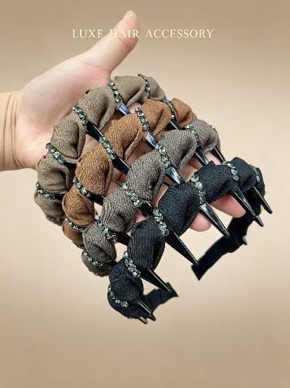 Knotted Rhinestone Headband with Teeth, Olive and Brown