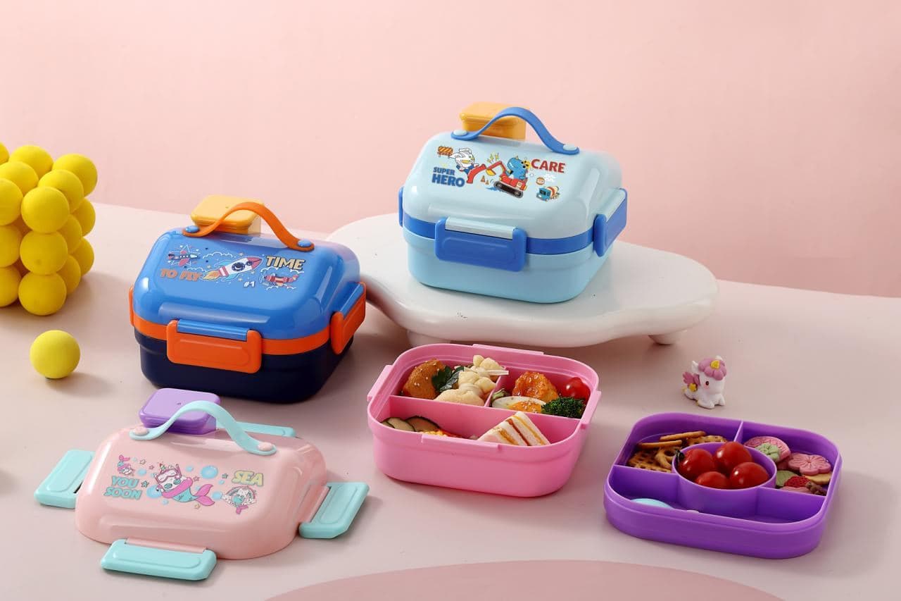 Stainless Steel 3-Compartment Lunch Box, 21.9 x 7.4 x 17.2 cm