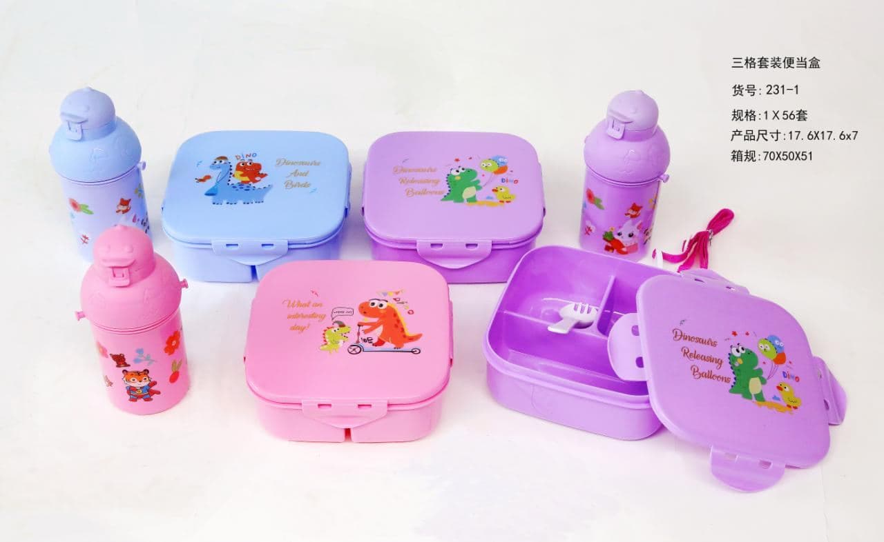PP Plastic Lunch Box and Water Bottle Set, 18.6 x 14 x 6.7 cm