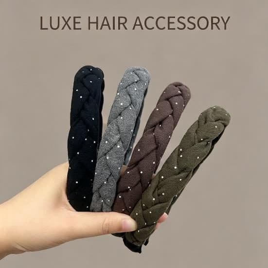 Braided Headband, Black, Brown and Olive