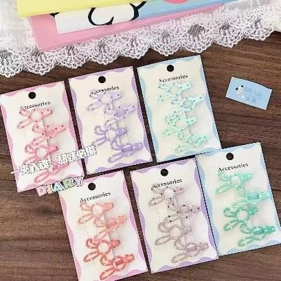 Pastel Outline Snap Hair Clips, Bow and Loop