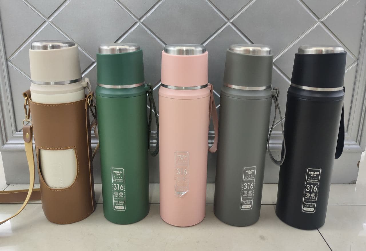 Diwangxin 5171 Slim Vacuum Flask with Leather Sleeve, 316 Inner
