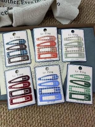 Primary Colour Bar Snap Hair Clips, Gingham Print