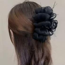 Black Organza Ruffle Claw Clip, Large