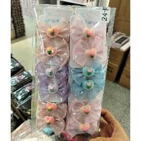 Kids Organza Bow Hair Clips, 24 Cards, Pastel