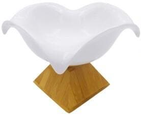 Lotus-Shaped Ceramic Fruit Bowl on Bamboo Pedestal, Large