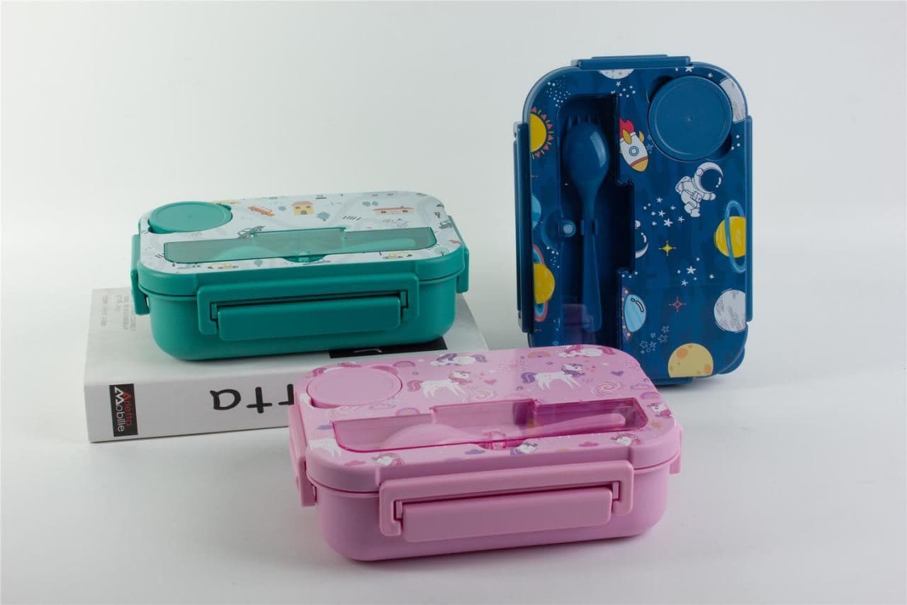 PP Plastic 2-Compartment Lunch Box, 21.9 x 7.4 x 17.2 cm