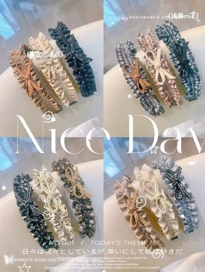 Ruffled Headband with Pearls, Assorted Colours
