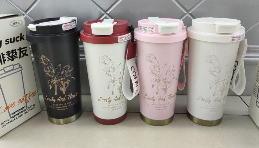 Diwangxin Lily Print Coffee Cup with Gold Base, 500ml