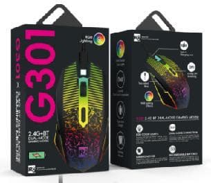R8 G301 6D Wireless 2.4G & BT Rechargeable Gaming Mouse RGB Lighting, 800-1200-1600 DPI, 6 Buttons