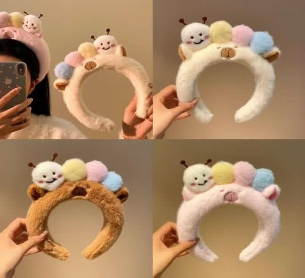Bee and Bear Headband, Beige and Pink