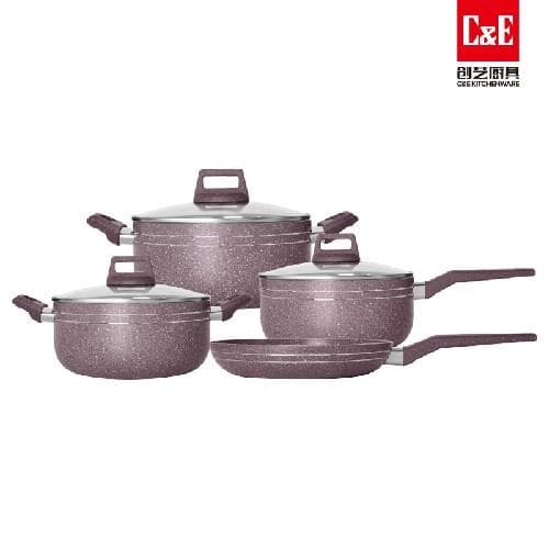 7pc 2.2mm Aluminium Cookware Set with Glass Lids, 18/20/24cm 2