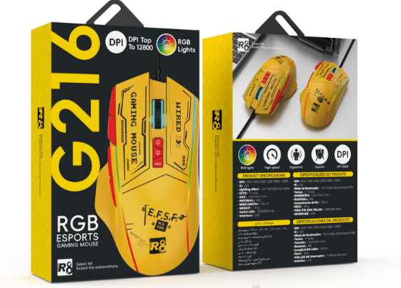 R8 G216 11D Wired Gaming Mouse RGB Lighting, 800-1600-2400-3200-4800-12800 DPI 2