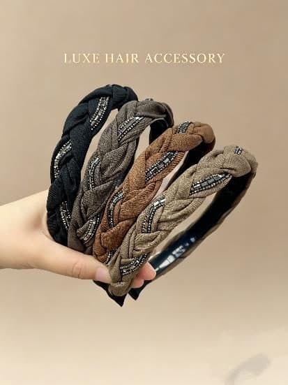 Braided Rhinestone Headband, Black and Brown Trio