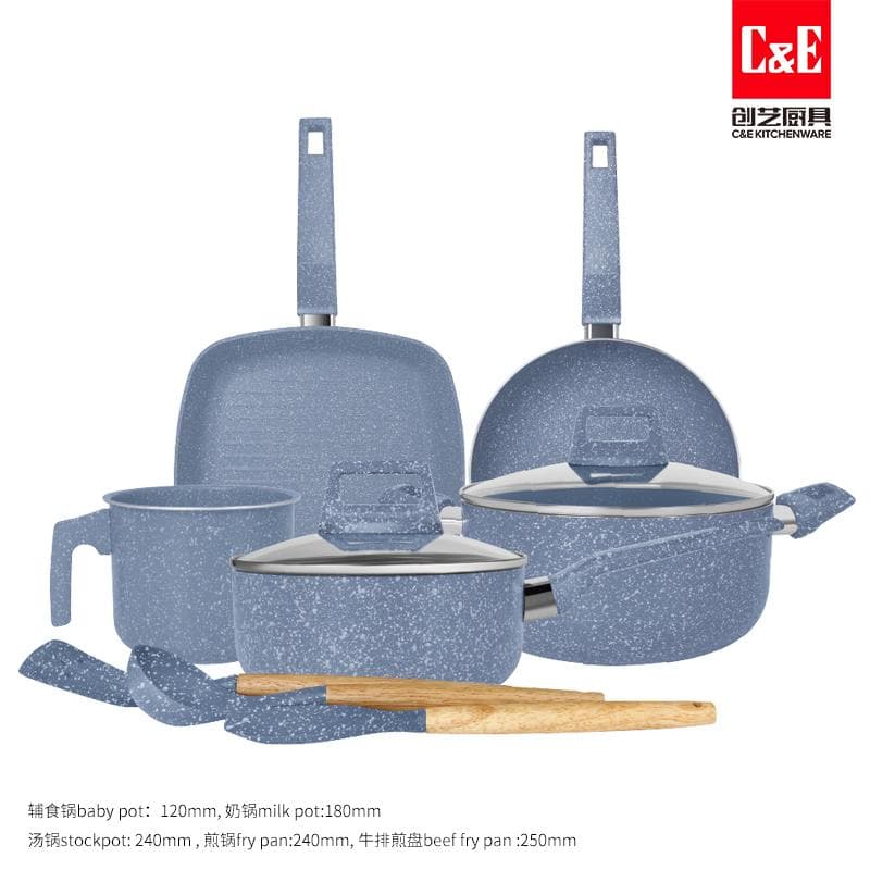 10pc Aluminium Cookware Set, Speckled Granite Finish 3