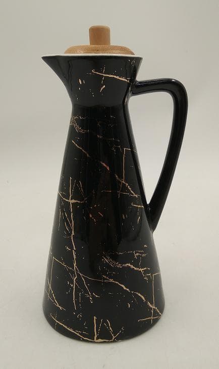 Black Marble-Effect Ceramic Oil Bottle with Wooden Stopper, Large
