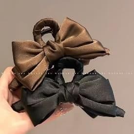 Brown and Black Satin Bow Claw Clip, 13 cm