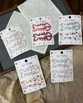 Red and Blue Print Outline Snap Hair Clips