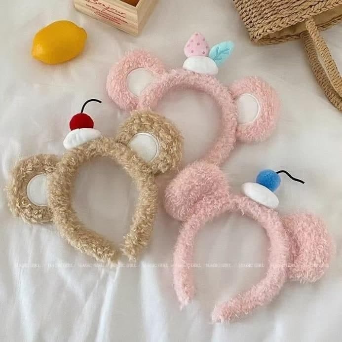 Bear Ear Headband, Pink and Beige