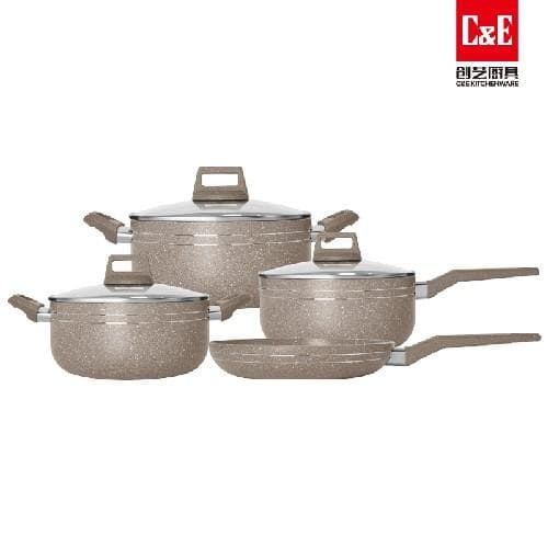 7pc 2.2mm Aluminium Cookware Set with Glass Lids, 18/20/24cm 6