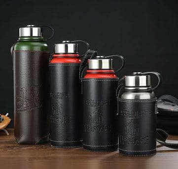 Diwangxin Wide-Mouth Flask in Embossed Leather Sleeve