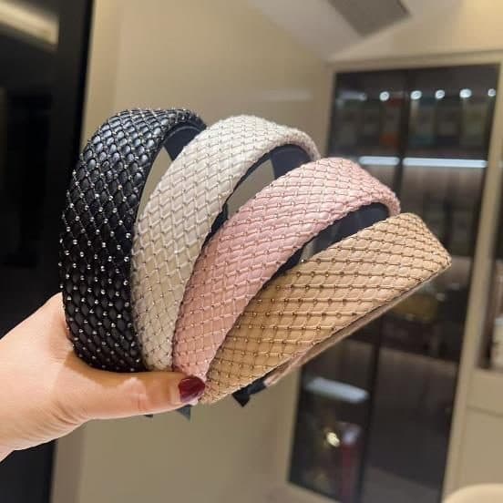 Woven Padded Headband, Navy, Cream and Pink