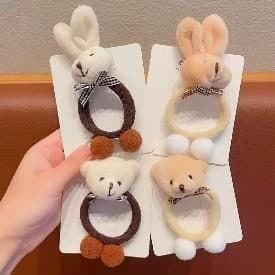 Bunny and Bear Hair Tie Set, Beige