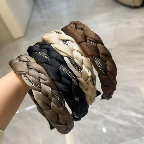 Braided Rhinestone Headband, Cream and Black Trio