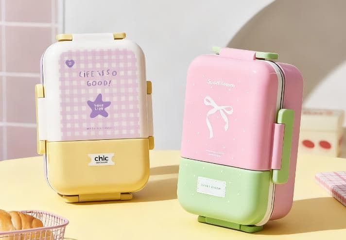 Christmas Tree PP Plastic Lunch Box, 18 x 20 x 8 cm, with Spoon and Fork