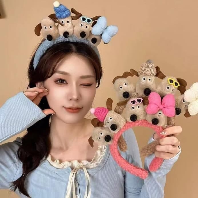 Bear and Bow Headband, Blue and Pink