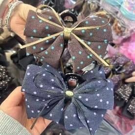 Navy Polka Dot Bow Claw Clip with Gold Trim, 13 cm