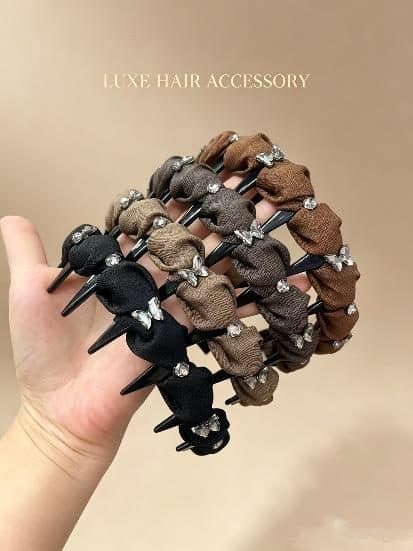 Knotted Rhinestone Headband with Teeth, Black and Brown