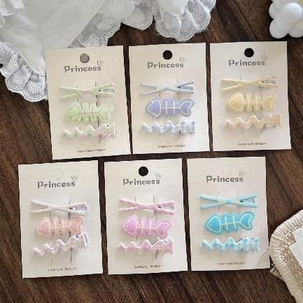 Pastel Wave and Bow Snap Hair Clips, Princess Card