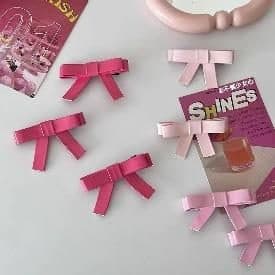 Satin Bow Hair Clips, Pink