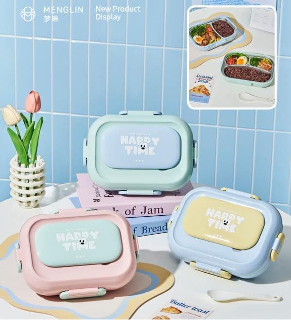 Hot Dog Stainless Steel 2-Compartment Lunch Box, 645 ml, 21.5 x 13.5 x 9 cm