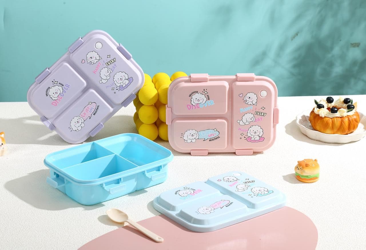 PP Plastic 2-Compartment Lunch Box, 19.7 x 14.5 x 6.3 cm, with Spoon and Fork 2