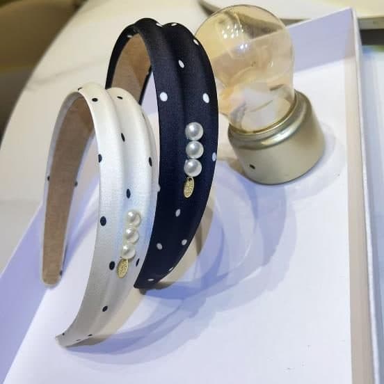 Narrow Pearl Headband, Black, White and Navy