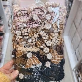 Hair Clip Assortment Bag, Tweed Bows with Pearls