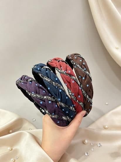 Knotted Print Headband, Navy, Purple and Red