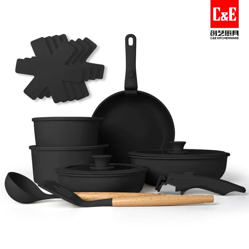 17pc Aluminium Cookware Set with Detachable Handles 5