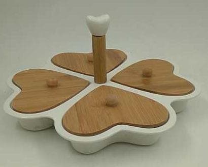 4-Section Clover Ceramic Serving Set with Bamboo Lids