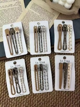 Coffee and Tan Print Snap Hair Clips
