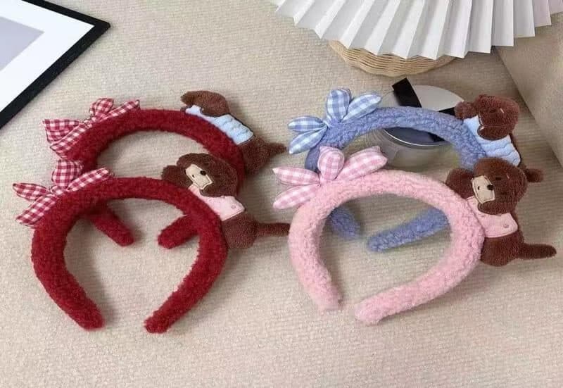Bear and Bow Headband, Wine and Pink