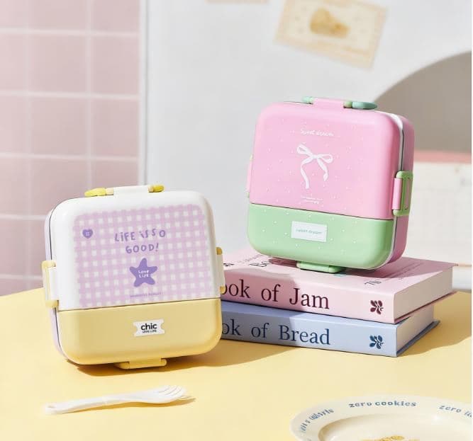 Puppy 304 Stainless Steel 2-Compartment Lunch Box, 720 ml, 24.5 x 17.5 x 7 cm, with Spoon and Fork