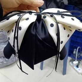 Black and White Polka Dot Bow Claw Clip with Ribbon Tails