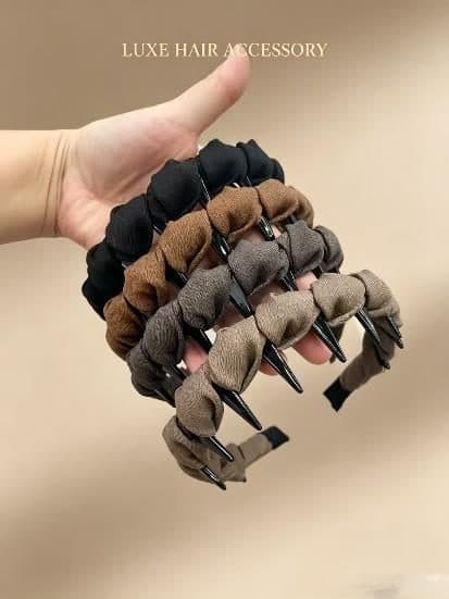 Pleated Headband with Teeth, Black and Brown