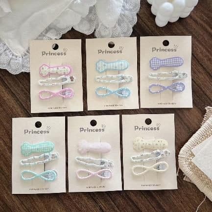 Pastel Bow and Fish Snap Hair Clips, Princess Card