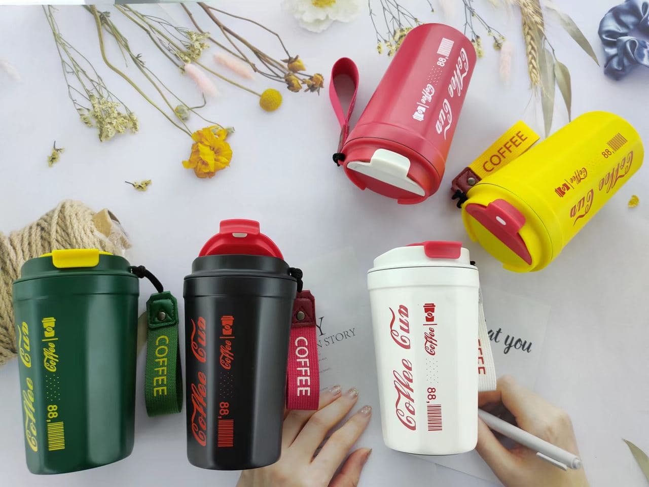 Diwangxin YD-966 Printed Coffee Tumbler with Strap, 420ml
