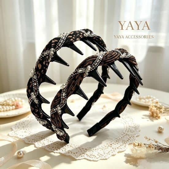 Braided Rhinestone Headband with Teeth, Black