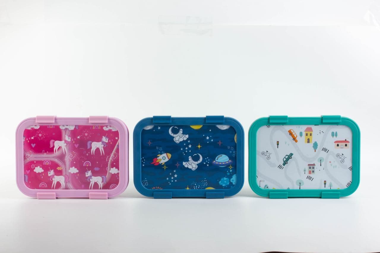 Stainless Steel 3-Compartment Lunch Box, 21.9 x 7.4 x 17.2 cm 2
